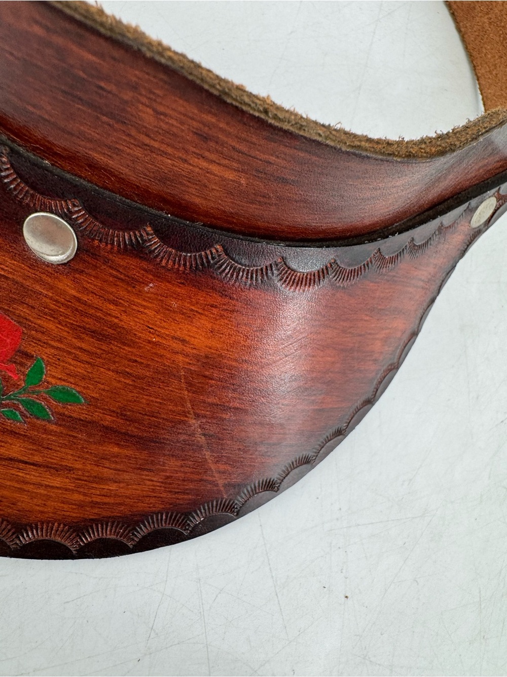 Vintage 70s Boho Hippie Groovy Western Tooled Leather Floral Sun Gambler Visor - Picture 11 of 15